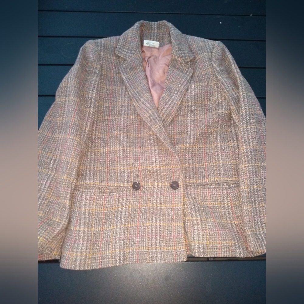 Vintage Ego Fashions Women"s Pink Tweed Blazer, Size 5, Double Breasted,…